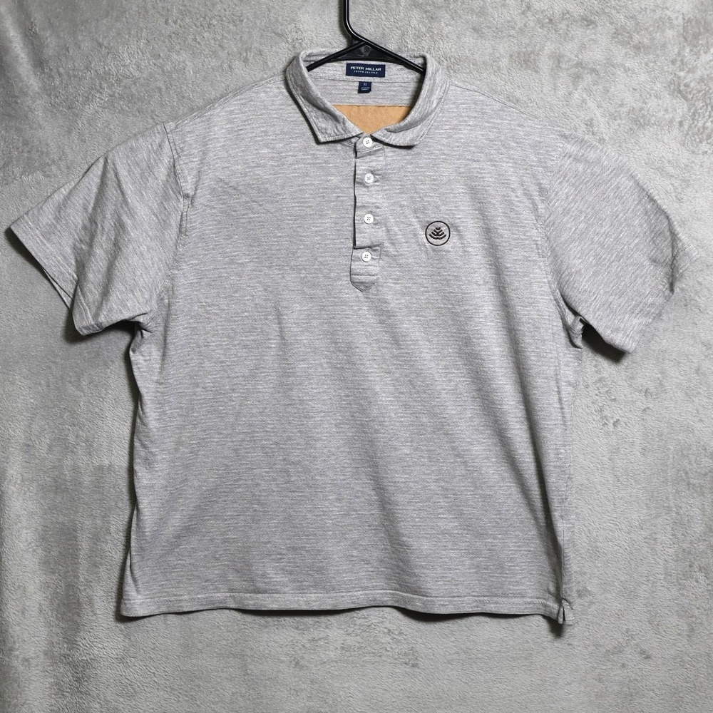 Peter Millar Polo Shirt Mens XL Gray Crown Crafted Tidewater Cotton Silk Golf